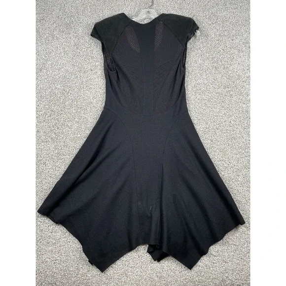 Helmut Lang Black Asymmetrical Geometric Lace Wool Dress With Shoulder Pads Sz S - Picture 10 of 11